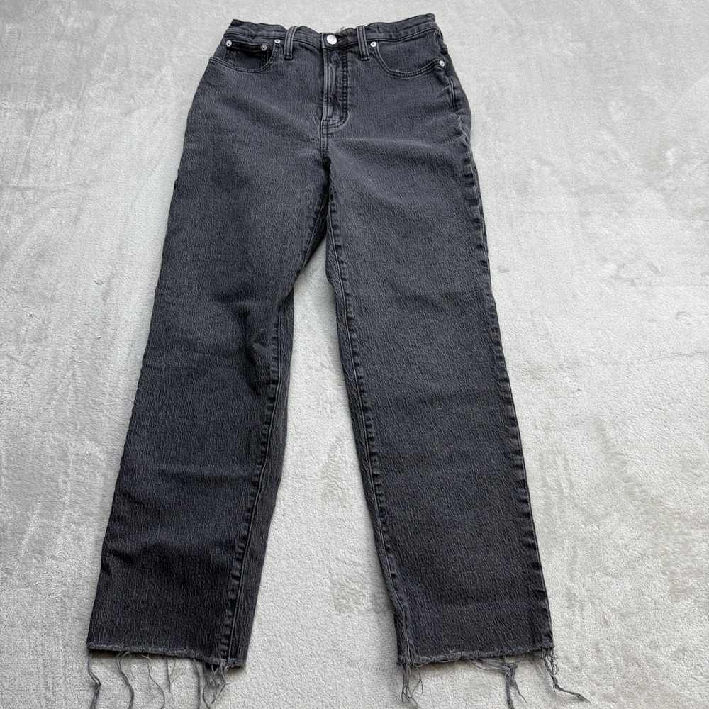 Madewell Perfect Vintage Straight Jeans Womens 27 Black Raw Hem High Rise Denim